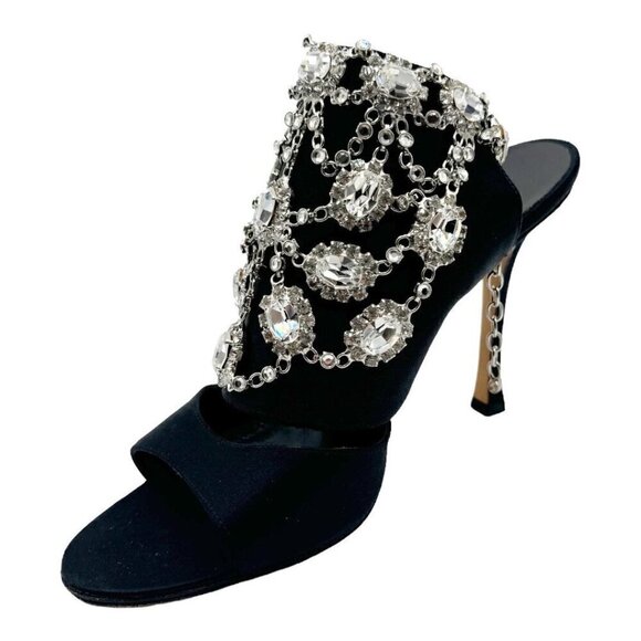 Manolo Blahnik Satin Crystal Embellished Sandal Heels - Picture 3 of 14
